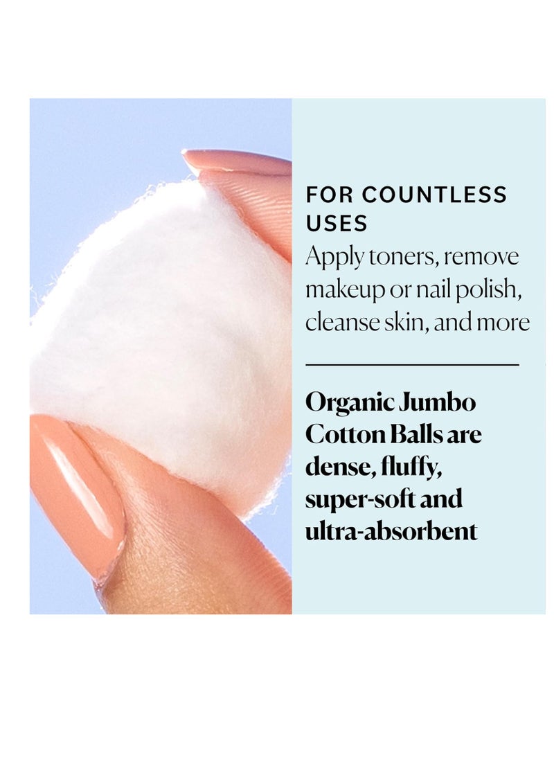 Sky Organics Organic Jumbo Cotton Balls for Sensitive Skin, 100% Pure Organic Cotton Sustainably Grown, Chlorine Free, Hypoallergenic, Ultra-Soft and Absorbant for Beauty&Personal Care, 300 ct