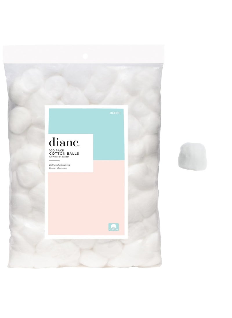 Diane 100% Pure Cotton Balls, 100 Count - Soft, Super Absorbent, Multipurpose Cotton Balls for Makeup Removal, Nail Polish, Applying Lotion or Powder, First-Aid for Everyday Household Use