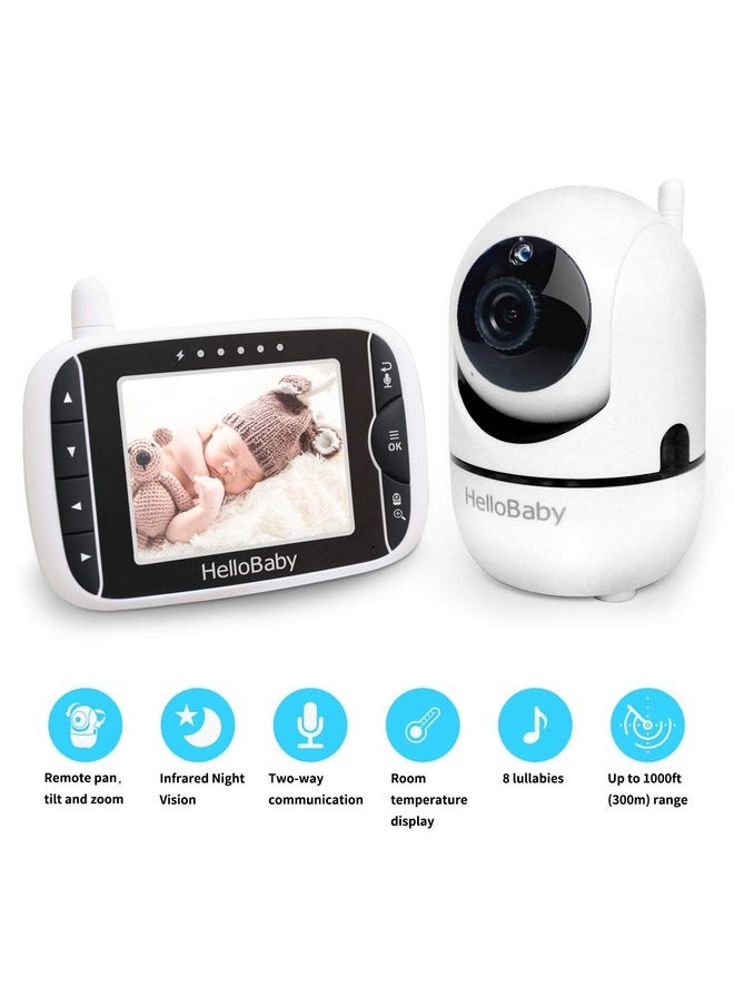 Baby Monitor With Remote Pan-Tilt-Zoom Camera And 3.2'' Lcd Screen, Infrared Night Vision (Black)