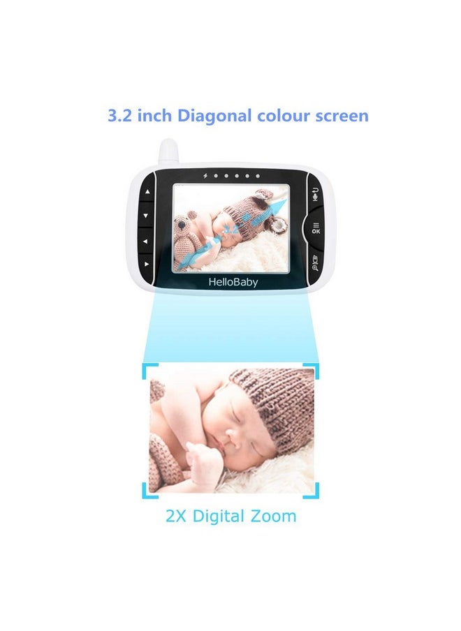 Baby Monitor With Remote Pan-Tilt-Zoom Camera And 3.2'' Lcd Screen, Infrared Night Vision (Black)