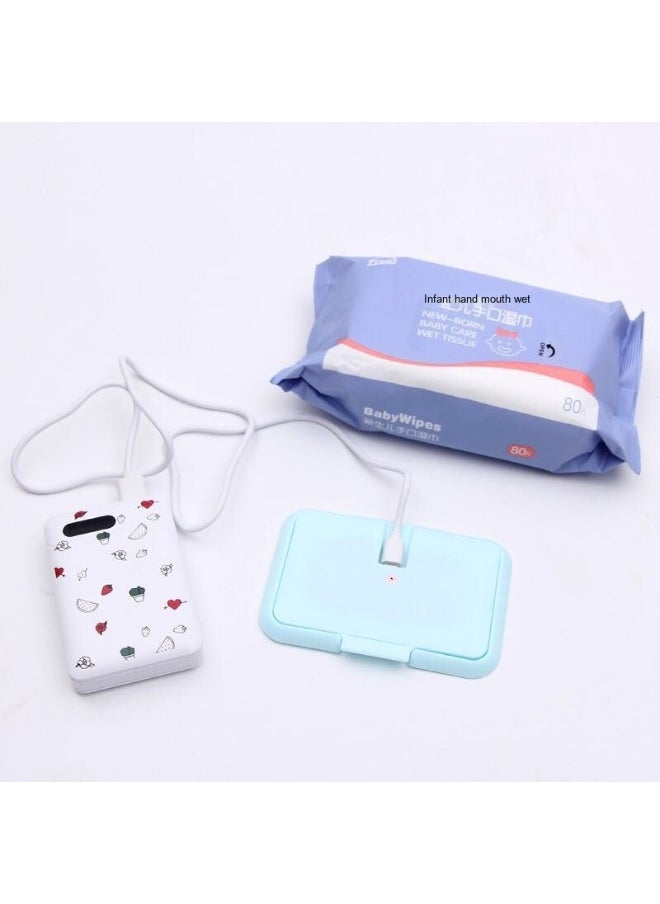 Portable Baby Wipe Warmerm,USB Mini  Baby Wet Wipes Dispenser Reusable Baby Wipes Heater for Newborn Travel,Light Blue, Compatible Portable Charger