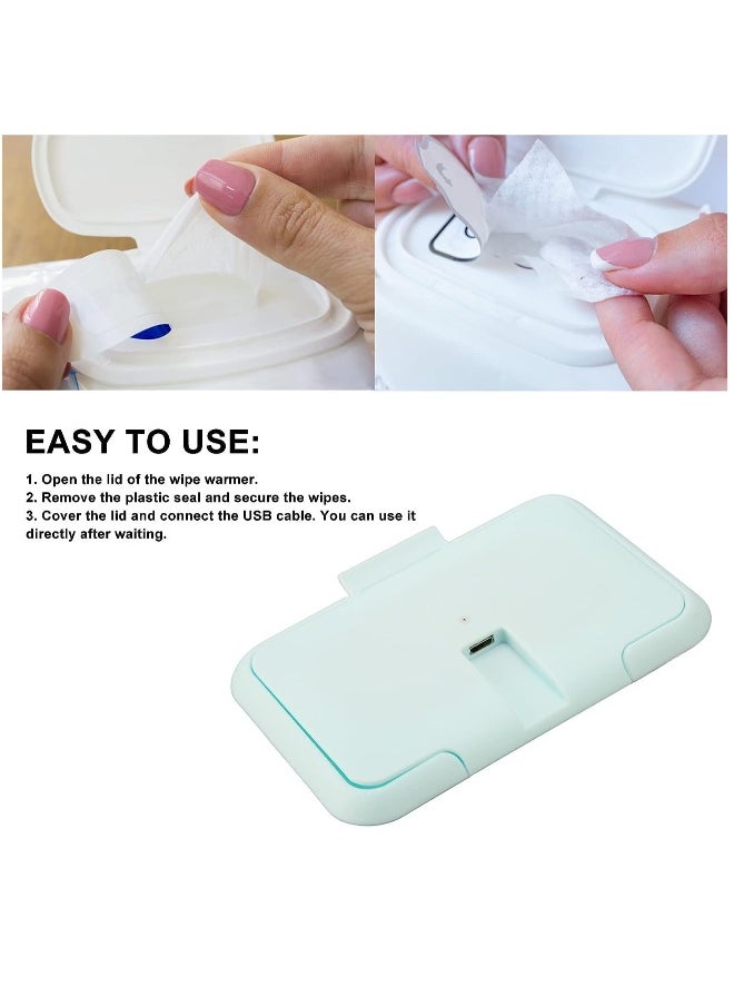 Portable Baby Wipe Warmerm,USB Mini  Baby Wet Wipes Dispenser Reusable Baby Wipes Heater for Newborn Travel,Light Blue, Compatible Portable Charger