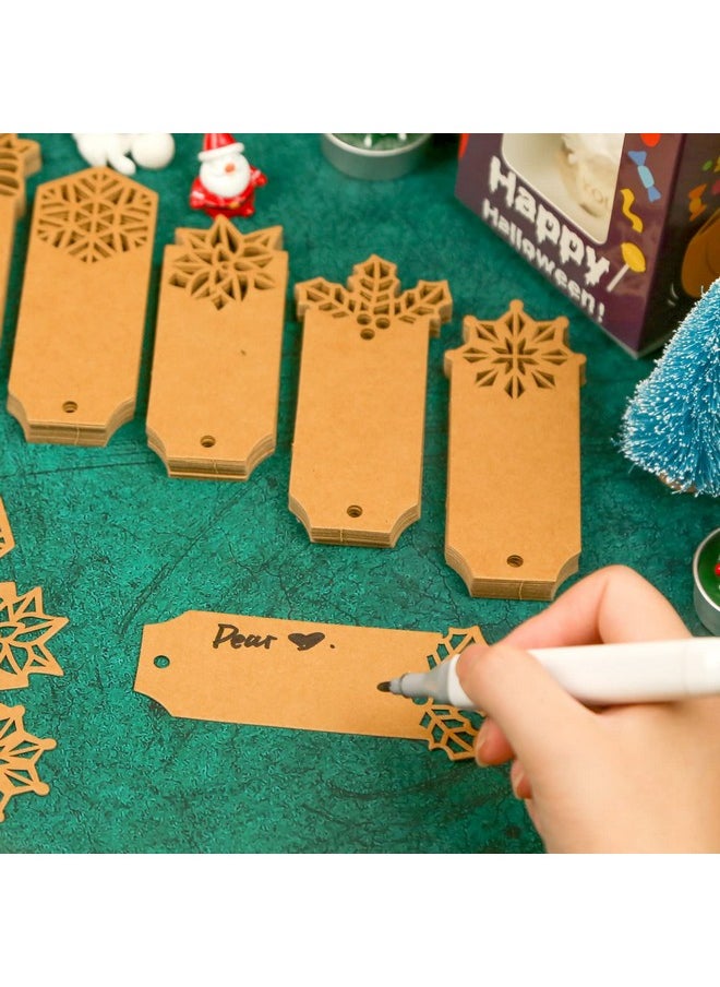 100Pcs Brown Kraft Paper Christmas Gift Tags, 5 Styles Kraft Paper Labels With Free 100 Root Jute Twine For Christmas Holiday Gifts Wedding Favors Art Craft