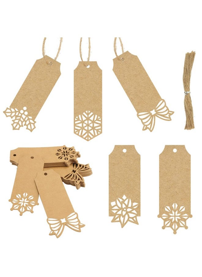 100Pcs Brown Kraft Paper Christmas Gift Tags, 5 Styles Kraft Paper Labels With Free 100 Root Jute Twine For Christmas Holiday Gifts Wedding Favors Art Craft