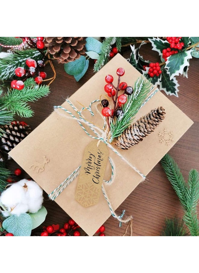 100Pcs Brown Kraft Paper Christmas Gift Tags, 5 Styles Kraft Paper Labels With Free 100 Root Jute Twine For Christmas Holiday Gifts Wedding Favors Art Craft