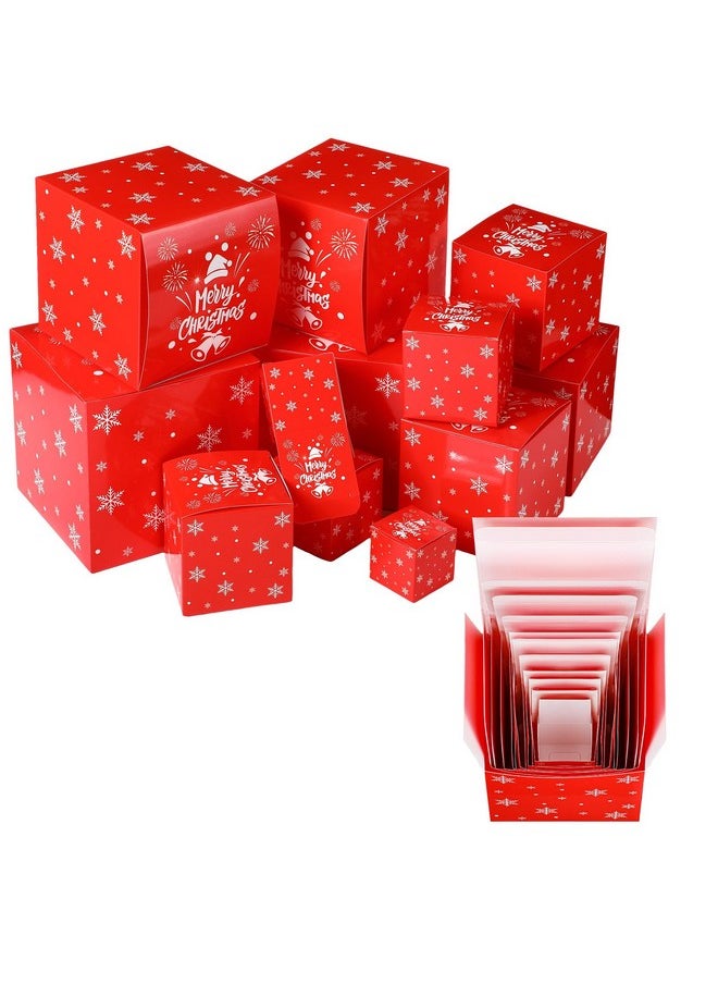 12 Pcs Christmas Prank Gift Box Nesting Gift Boxes Merry Christmas Gift Box Funny Prank Boxes For Christmas Birthday Wrapping Gift (1.9-6.3 Inch)