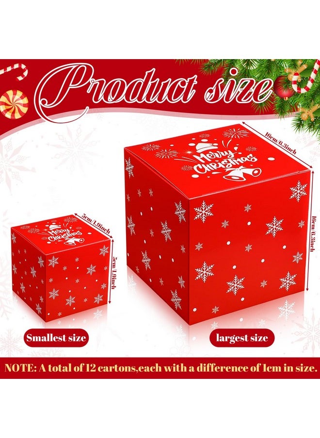 12 Pcs Christmas Prank Gift Box Nesting Gift Boxes Merry Christmas Gift Box Funny Prank Boxes For Christmas Birthday Wrapping Gift (1.9-6.3 Inch)