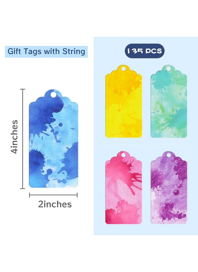 135Pcs Paper Tags With Strings, Colored Gift Tags 4X2Inch Unique Hanging Labels For Gift Wrapping Party Favors Diy Crafts