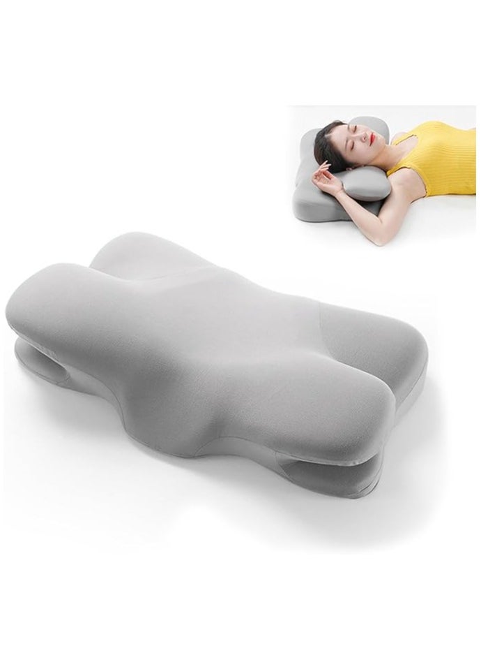 Butterfly Shape Cervical Pillow for Shoulder and Neck Pain Memory Foam Neck Pillow Ergonomic Orthopedic Neck Support Pillow for Side Back Stomach Sleeping Light Grey.