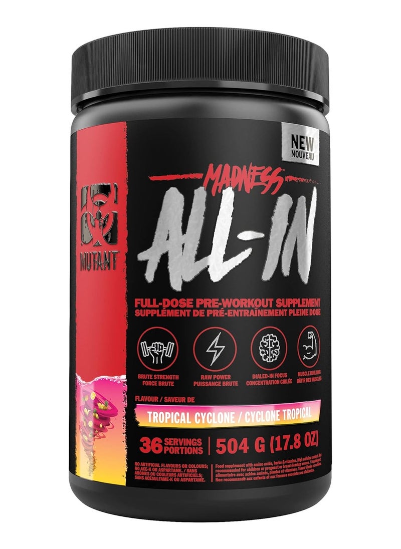 Mutant, Madness, All-In-Full Dose Pre Workout, 504g, Tropical Cyclone, 36 Servings