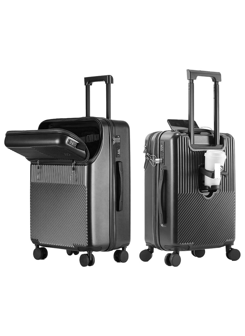 Carry-On Luggage with Combination Lock, Carry on Suitcase with 4 Spinner Wheels, Travel Luggage Bag - Front Laptop Compartment, Alloy Pull Rod, USB Charging Port