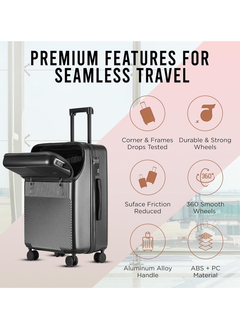 Carry-On Luggage with Combination Lock, Carry on Suitcase with 4 Spinner Wheels, Travel Luggage Bag - Front Laptop Compartment, Alloy Pull Rod, USB Charging Port