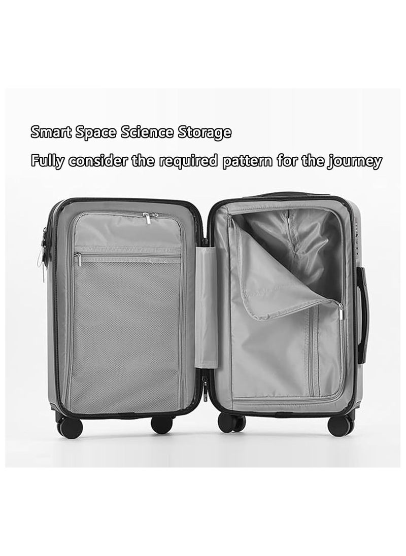 Carry-On Luggage with Combination Lock, Carry on Suitcase with 4 Spinner Wheels, Travel Luggage Bag - Front Laptop Compartment, Alloy Pull Rod, USB Charging Port