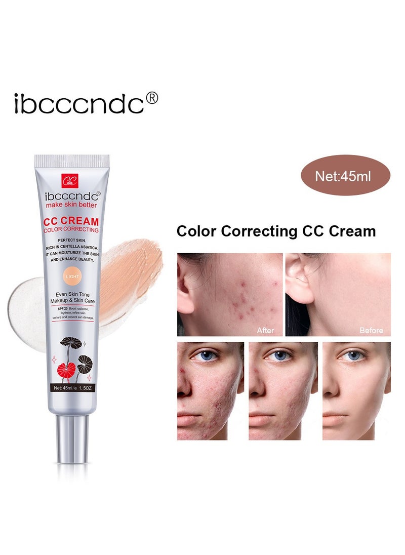 Color Correcting CC Cream With Centella, SPF 25 Sunscreen ,Brightening For Mature Skin 45ml- (LIGHT)