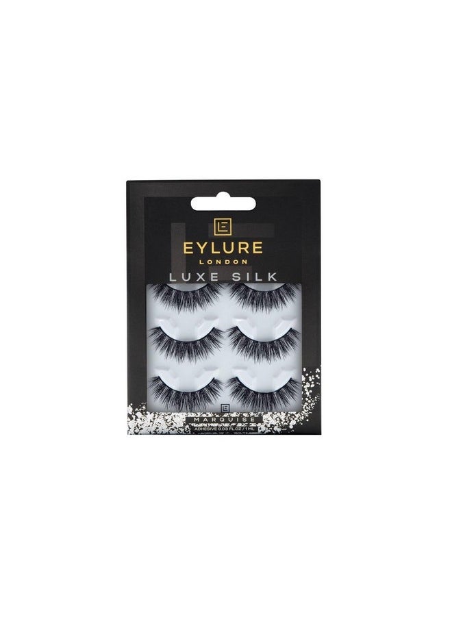 False Lashes, Luxe Silk Marquise With Adhesive Included, 3 Pair Black