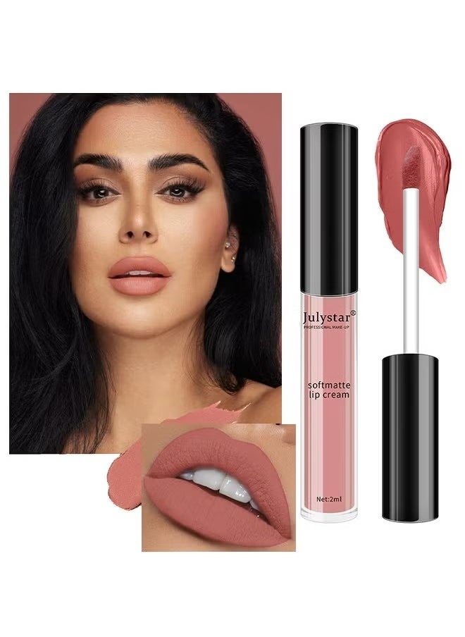 Soft Matte Lip,Liquid Matte Nude Lipstick-Lip Stain Makeup For Women 24 Hours Lipstick Long Lasting Portable Multi Use Lipstick（#02）