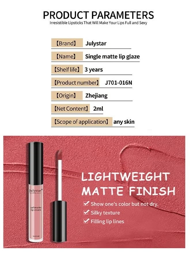 Soft Matte Lip,Liquid Matte Nude Lipstick-Lip Stain Makeup For Women 24 Hours Lipstick Long Lasting Portable Multi Use Lipstick（#02）