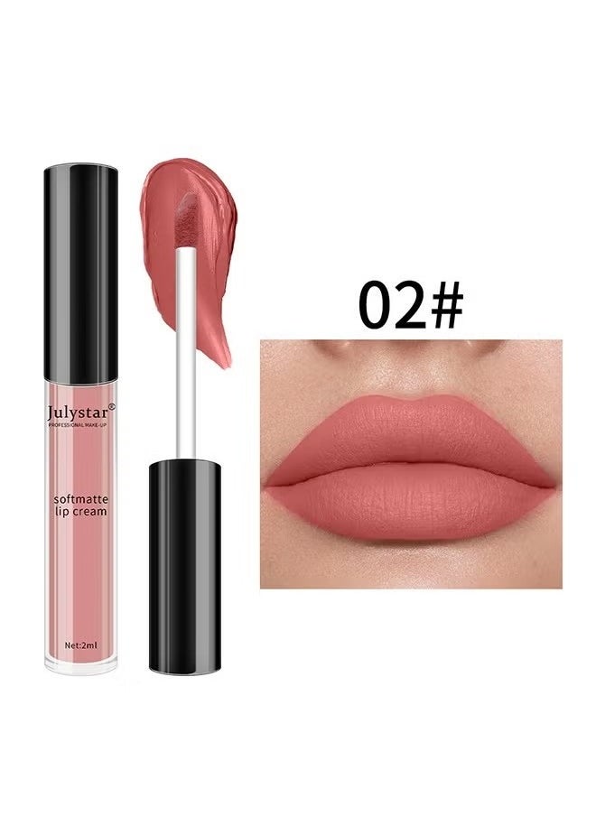 Soft Matte Lip,Liquid Matte Nude Lipstick-Lip Stain Makeup For Women 24 Hours Lipstick Long Lasting Portable Multi Use Lipstick（#02）