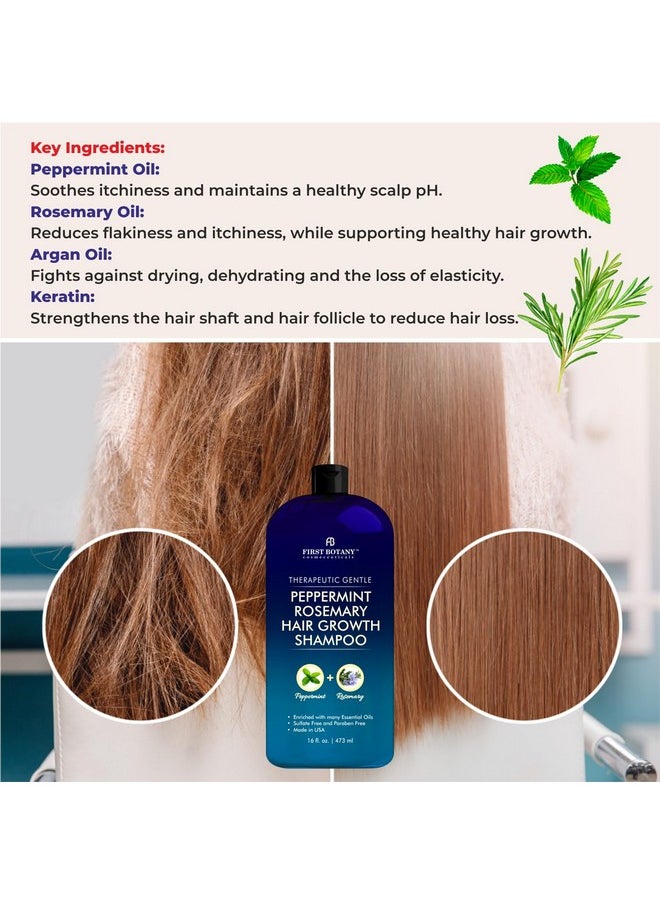 Peppermint Rosemary Hair Regrowth Shampoo - Anti Hair Loss Product, Daily Hydrating, Detoxifying, Volumizing Shampoo And Fights Dandruff For Men And Women 16 Fl Oz