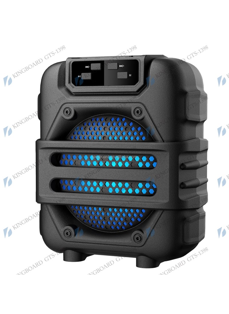 Portable Bluetooth karaoke speaker system for kids and adults, featuring colorful lights, a wired microphone, FM radio, TF card, and USB support—perfect for parties.