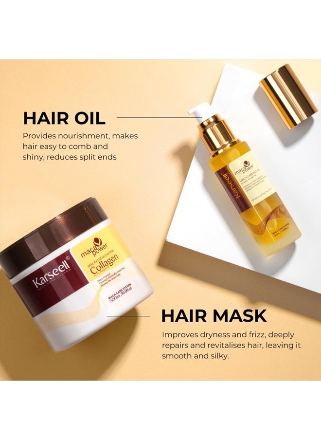 Collagen Hair Treatment Deep Repair Conditioning, Hair Mask Argan Oil Set for Dry Damaged Hair All Hair Types 16.9floz + 1.69floz