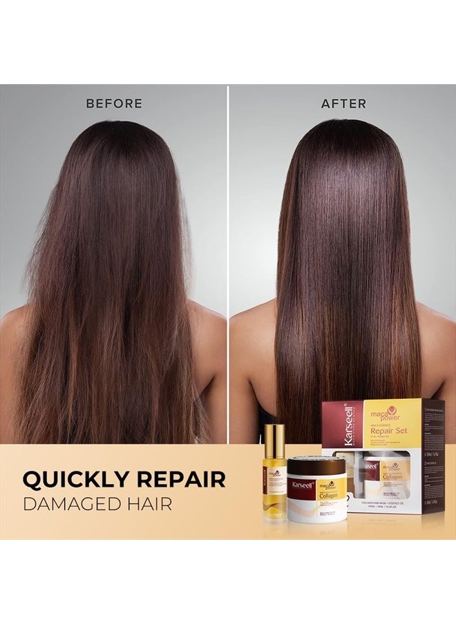 Collagen Hair Treatment Deep Repair Conditioning, Hair Mask Argan Oil Set for Dry Damaged Hair All Hair Types 16.9floz + 1.69floz