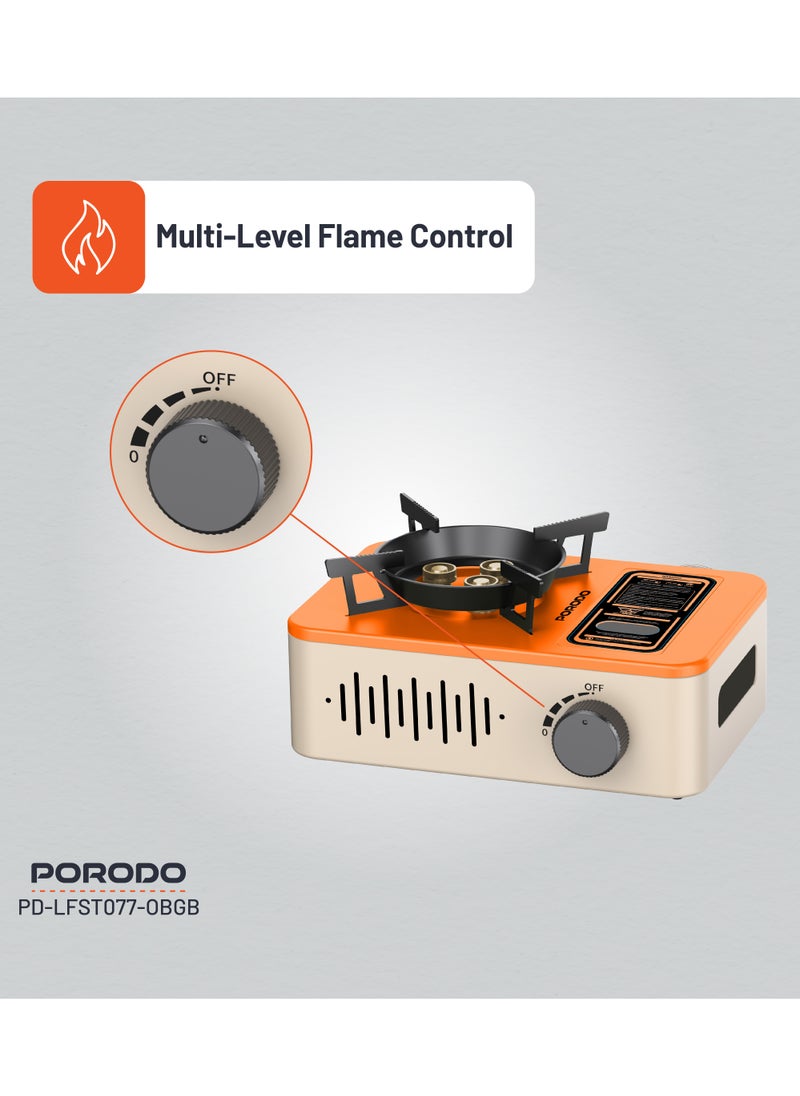 Portable Outdoor Stove 3200W with Wind Protection / High-Efficiency Cooking / Instant Electronic Ignition / Multi-Level Flame Control / Wind-Proof Burner / Quick Setup Mini Stove - Orange/Beige