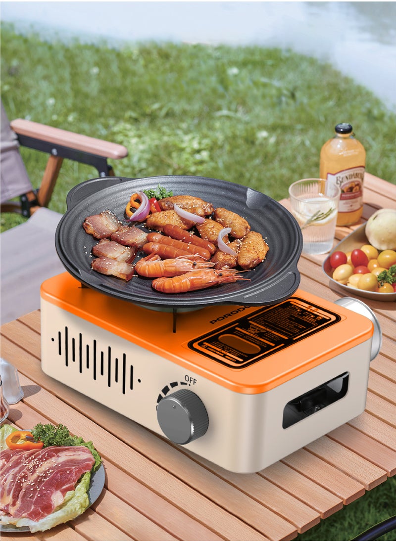 Portable Outdoor Stove 3200W with Wind Protection / High-Efficiency Cooking / Instant Electronic Ignition / Multi-Level Flame Control / Wind-Proof Burner / Quick Setup Mini Stove - Orange/Beige