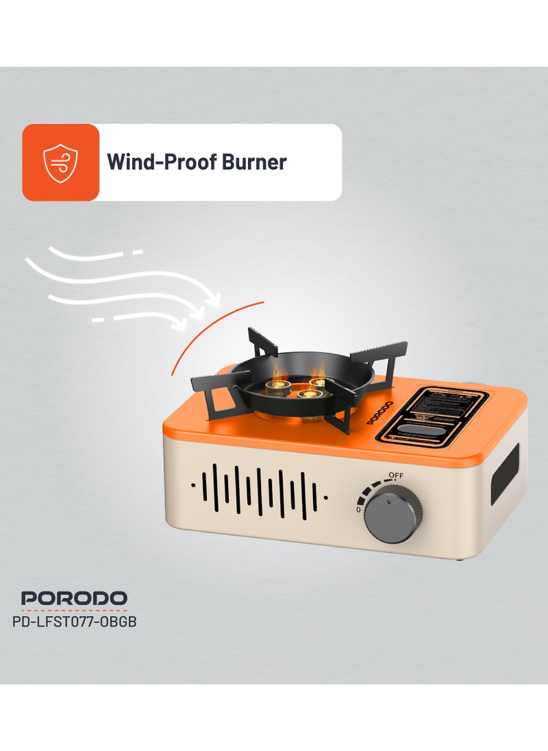 Portable Outdoor Stove 3200W with Wind Protection / High-Efficiency Cooking / Instant Electronic Ignition / Multi-Level Flame Control / Wind-Proof Burner / Quick Setup Mini Stove - Orange/Beige