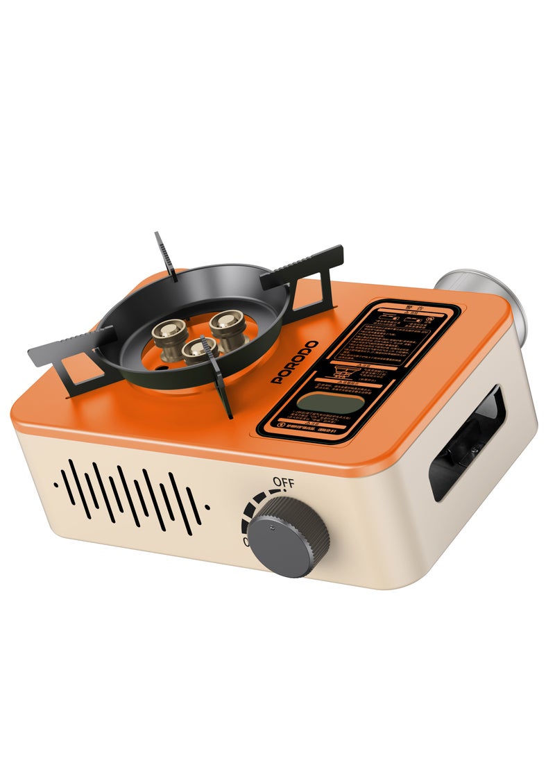 Portable Outdoor Stove 3200W with Wind Protection / High-Efficiency Cooking / Instant Electronic Ignition / Multi-Level Flame Control / Wind-Proof Burner / Quick Setup Mini Stove - Orange/Beige