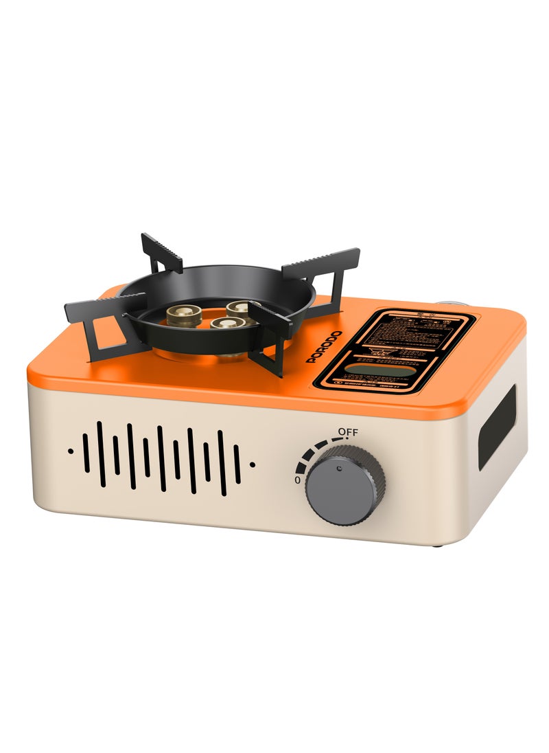 Portable Outdoor Stove 3200W with Wind Protection / High-Efficiency Cooking / Instant Electronic Ignition / Multi-Level Flame Control / Wind-Proof Burner / Quick Setup Mini Stove - Orange/Beige