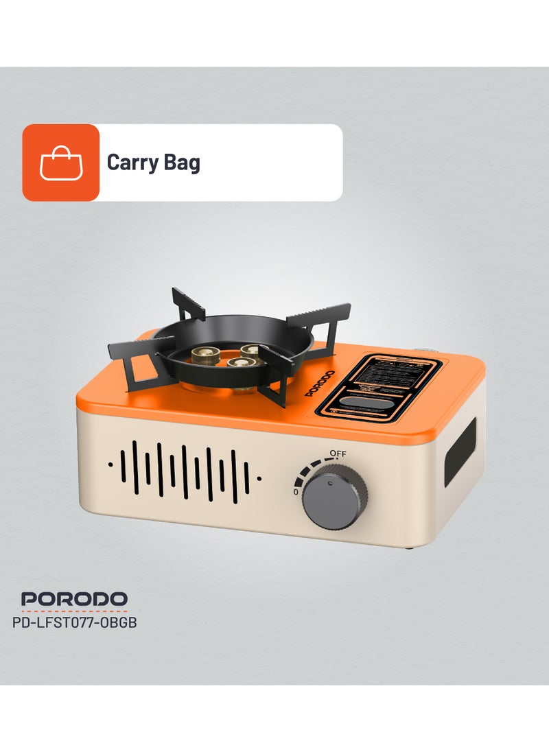 Portable Outdoor Stove 3200W with Wind Protection / High-Efficiency Cooking / Instant Electronic Ignition / Multi-Level Flame Control / Wind-Proof Burner / Quick Setup Mini Stove - Orange/Beige