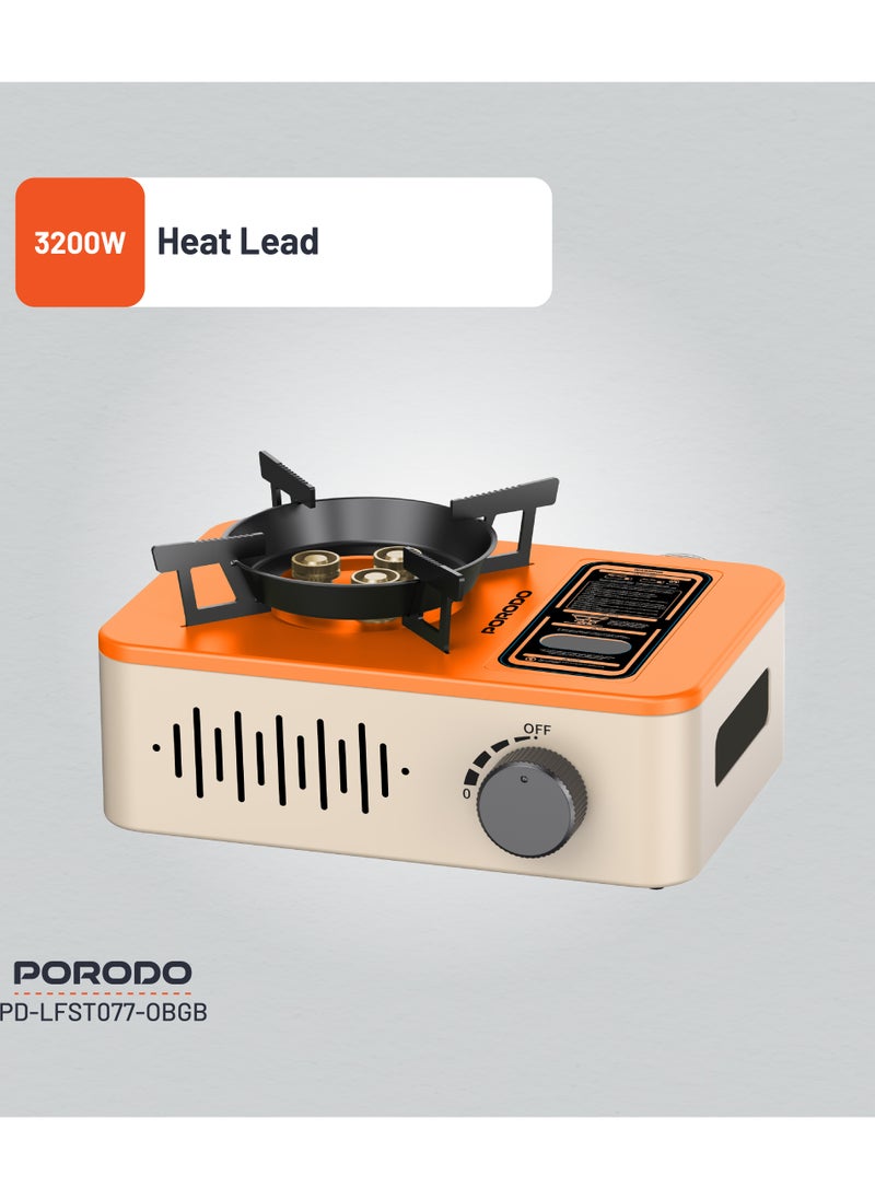 Portable Outdoor Stove 3200W with Wind Protection / High-Efficiency Cooking / Instant Electronic Ignition / Multi-Level Flame Control / Wind-Proof Burner / Quick Setup Mini Stove - Orange/Beige