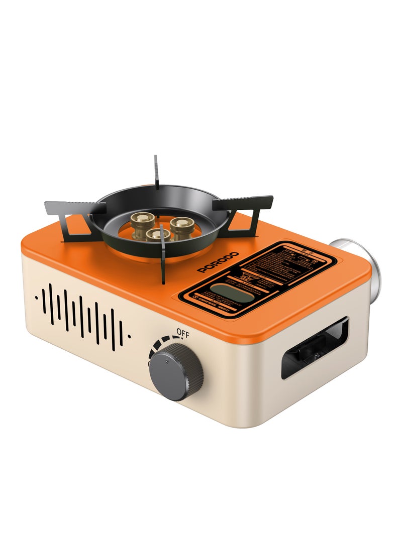 Portable Outdoor Stove 3200W with Wind Protection / High-Efficiency Cooking / Instant Electronic Ignition / Multi-Level Flame Control / Wind-Proof Burner / Quick Setup Mini Stove - Orange/Beige