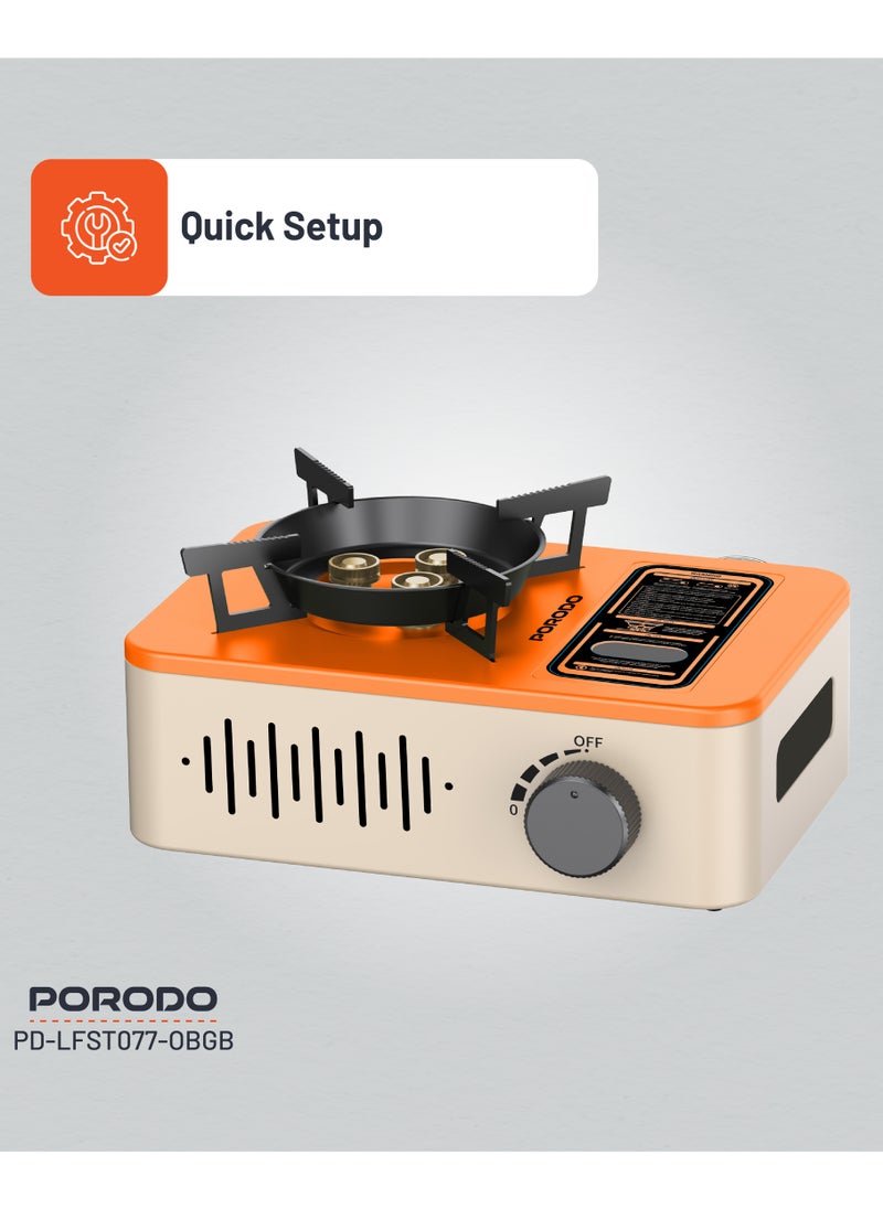 Portable Outdoor Stove 3200W with Wind Protection / High-Efficiency Cooking / Instant Electronic Ignition / Multi-Level Flame Control / Wind-Proof Burner / Quick Setup Mini Stove - Orange/Beige