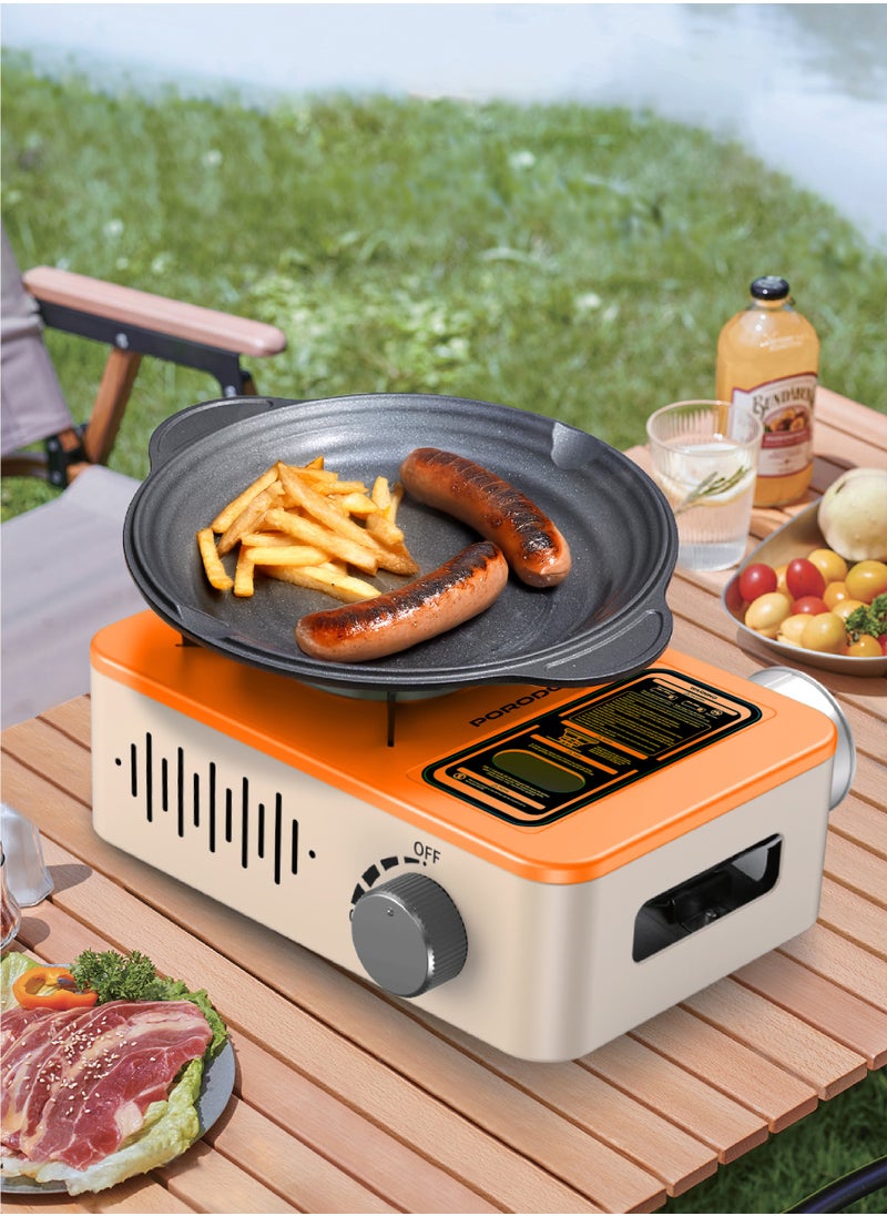 Portable Outdoor Stove 3200W with Wind Protection / High-Efficiency Cooking / Instant Electronic Ignition / Multi-Level Flame Control / Wind-Proof Burner / Quick Setup Mini Stove - Orange/Beige