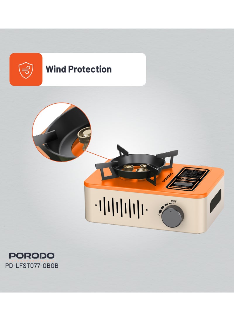 Portable Outdoor Stove 3200W with Wind Protection / High-Efficiency Cooking / Instant Electronic Ignition / Multi-Level Flame Control / Wind-Proof Burner / Quick Setup Mini Stove - Orange/Beige