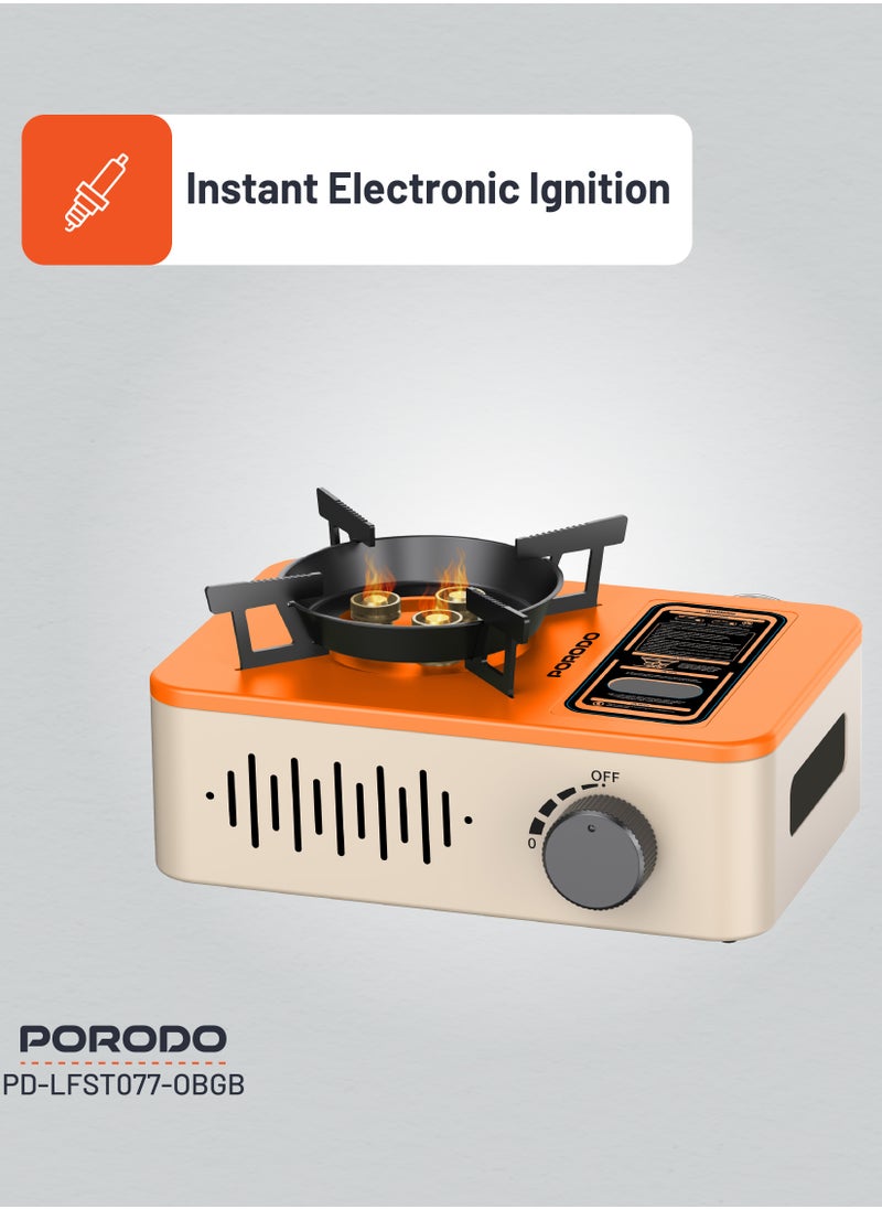 Portable Outdoor Stove 3200W with Wind Protection / High-Efficiency Cooking / Instant Electronic Ignition / Multi-Level Flame Control / Wind-Proof Burner / Quick Setup Mini Stove - Orange/Beige