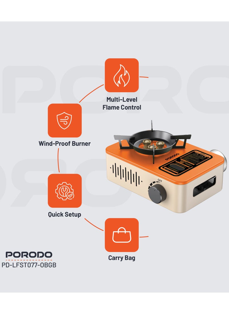 Portable Outdoor Stove 3200W with Wind Protection / High-Efficiency Cooking / Instant Electronic Ignition / Multi-Level Flame Control / Wind-Proof Burner / Quick Setup Mini Stove - Orange/Beige