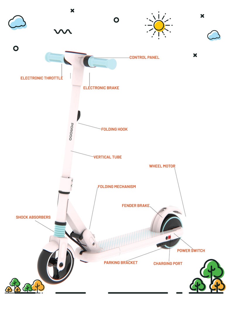 Kids Electric Scooter / Shock Absorbers / Low Noise / Motor Power 130W / Max Speed 14Km/H / Max Distance 8Km - Pink