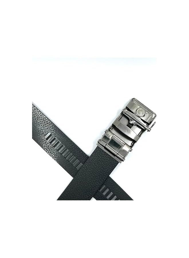 Belts for Men - Ratchet Belt for men - PU Leather - 125cm/3.5cm Adjustable, Silver/Black Buckle for Formal and Casual Jeans