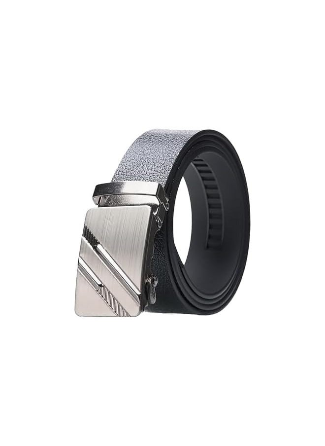 Belts for Men - Ratchet Belt for men - PU Leather - 125cm/3.5cm Adjustable, Silver/Black Buckle for Formal and Casual Jeans