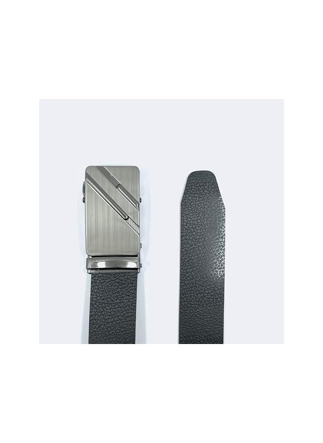 Belts for Men - Ratchet Belt for men - PU Leather - 125cm/3.5cm Adjustable, Silver/Black Buckle for Formal and Casual Jeans