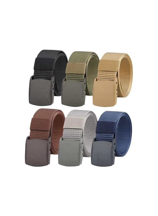 6 Pack Tactical Military Nylon Belts Premium Men's Belt for Men/Women Plastic Buckle Metal Free, One Size