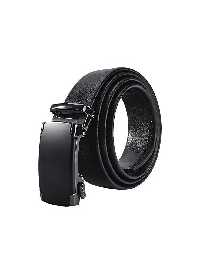 Men’s PU Leather Ratchet Dress Belt With Automatic Buckle, Enclosed in an Elegant Gift Box - Pure Black