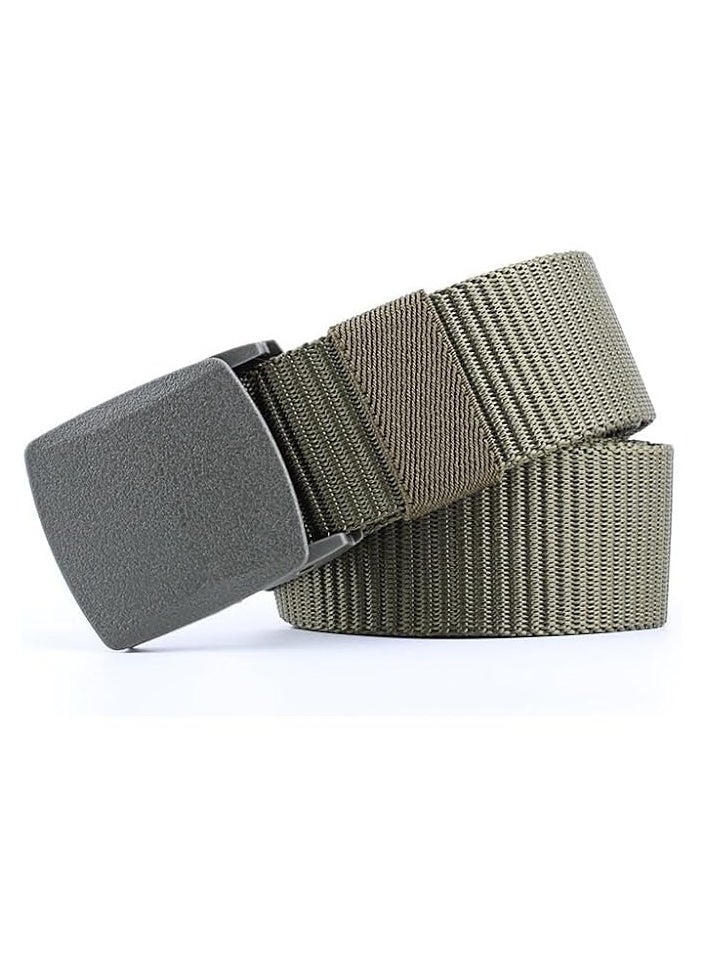 Nylon Military Tactical Men Belt 2 Pack (Black+Green) Webbing Canvas Outdoor Web Belt with Plastic Buckle gift for Men