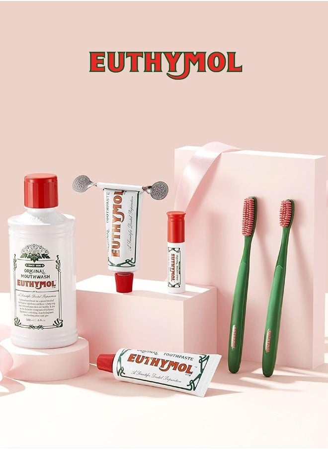 EUTHYMOL Original Toothpaste Set (Gift Set, 3.7fl oz*2, Sqeezer Set) - Fluoride-Free for Sensitive Teeth & Gum. Bad Breath, Cavity Prevention, 12-Hour Long Lasting Freshness with Wintergreen