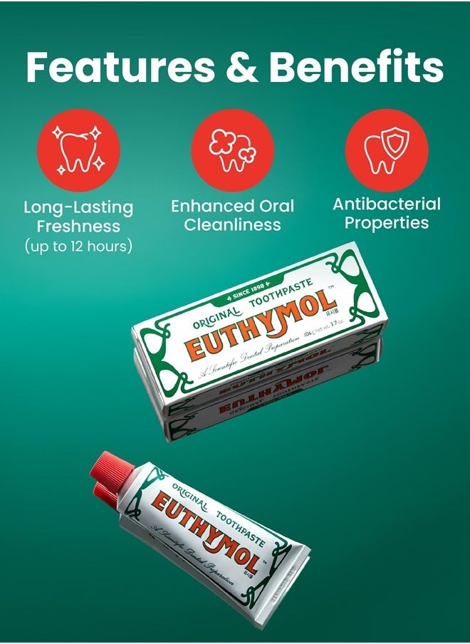 EUTHYMOL Original Toothpaste Set (Gift Set, 3.7fl oz*2, Sqeezer Set) - Fluoride-Free for Sensitive Teeth & Gum. Bad Breath, Cavity Prevention, 12-Hour Long Lasting Freshness with Wintergreen