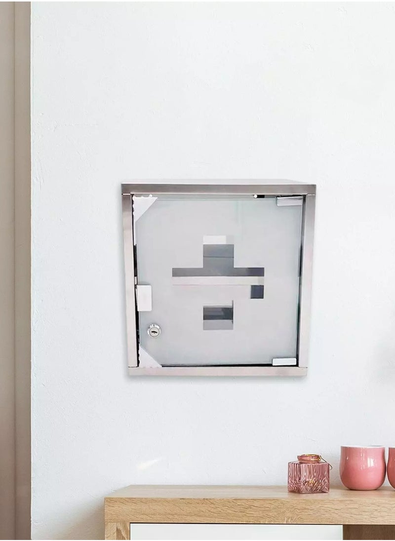 First Aid Cabinet Stainless Steel Frame 2 Layer Glass
