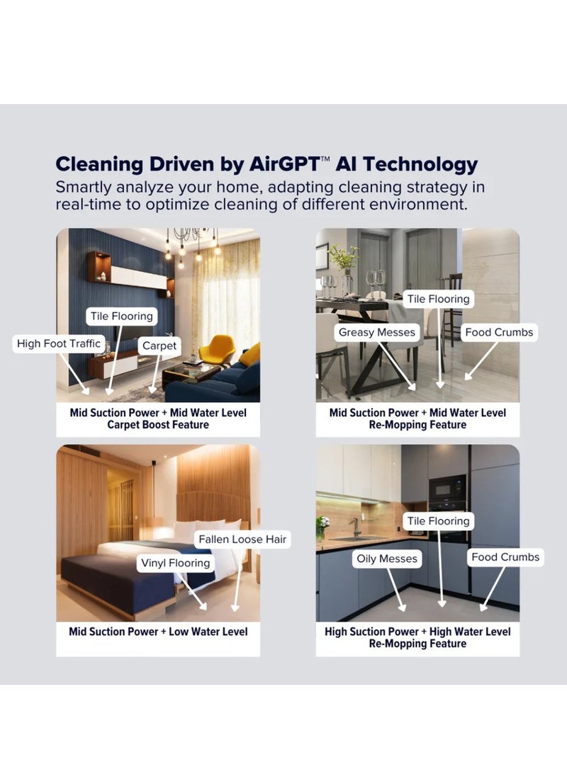 Airbot Robot Vacuum X40 Ultra 17000 Pa Robot Vacuum Cleaner with Mop,Robot Cleaner and Mop,with Advanced AirGPT AI System,Auto Detanle,Mop Wash&Tank Refill